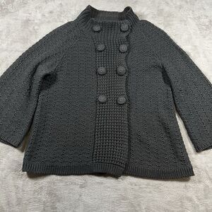 Style & Co Gray‎ Big Button Front Cable Knit Sweater Large